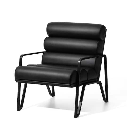 Glitzhome® 26.7" Black Wavy Faux Leather Accent Armchair